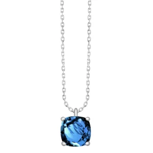 Collier avec pierre 1 topaze blue london coussin 6x6 or blanc 750 Or 750/1000 Gris rhodié