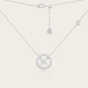 Collier avec pierre 375/1000 oxyde de zirconium eclat 42cm Gris rhodié