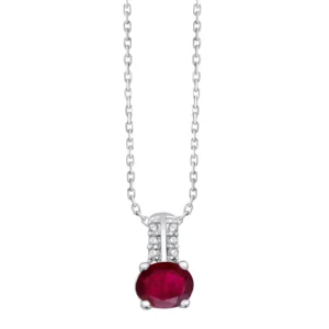 Collier avec pierre 6 diamants 0,02 ct + 1 rubis or blanc 750 Or 750/1000 Gris rhodié