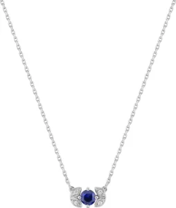 Collier avec pierre diamant 0.02ct gh-p1p2 saphir or 750/1000 blanc Gris rhodié