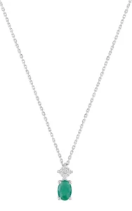 Collier avec pierre émeraude 0.44c oxyde de zirconium or 750/1000 blanc Gris rhodié