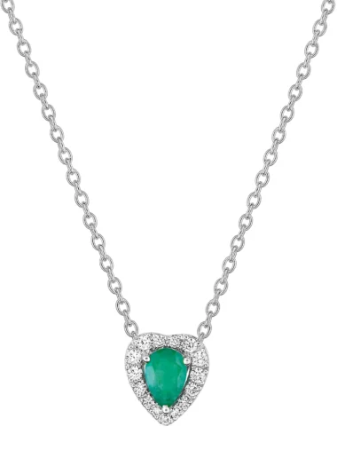 Collier avec pierre émeraude diamant 0.14ct gh-si or 750/1000 blanc 6 x 4 mm qualité aaa Gris