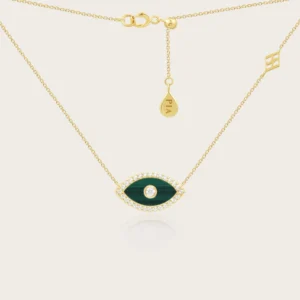 Collier avec pierre or 375/1000 oxyde de zirconium malachite j'ose 42cm Jaune