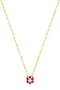 Collier avec pierre rubis diamant 0.01ct gh-p1 or 750/1000 jaune