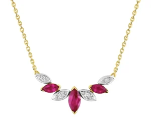 Collier avec pierre rubis diamant 0.05ct gh-p1 or 750/1000 jaune+rh