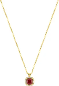 Collier avec pierre rubis synthétique diamant synthétique f-vs 0.05ct or 375/1000 jaune centre coussin