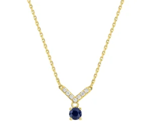 Collier avec pierre saphir 0.24ct diamant 0.06ct gh-p1 or7 Or 750/1000 Jaune