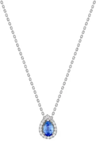 Collier avec pierre saphir.cey diamant 0.09ct gh-si or 750/1000 blanc 6x4mm saphir ceylan Gris rhodié