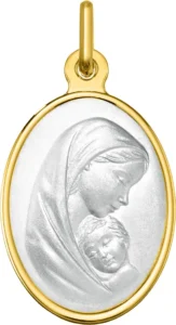 Pendentif médaille religieuse Médaille vierge à l'enfant or 750/1000 jaune+r Bicolore
