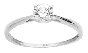 Solitaire taille 54 Or 375/1000 bague oxyde de zirconium 5mm 4 griffes o Gris rhodié