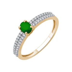 Bague empierrée taille 54 40dts 0,15cts 1 émeraude 0,5cts or jaune rh 750 Or 750/1000
