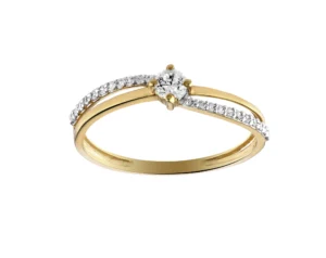Bague empierrée taille 54 Or 375/1000 bague bicolore croisee oxyde de zirconium 3.2mm Bicolore