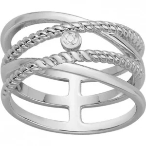 Bague la garçonne diamant empierrée taille 54 argent 925 et 1 diamant gris rhodié