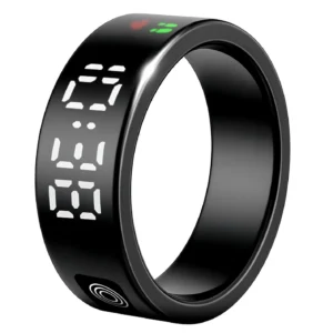 Bague taille 57 connectée toltek "pixel nera" écran lcd acier pvd noir largeur 8mm