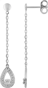 Boucles d'oreilles pendantes Bo.pendentif diamant 0.01ct gh-p1 or 750/1000 blanc Gris rhodié