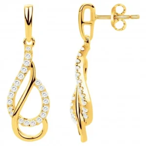 Boucles d'oreilles pendantes plaque or 42 oxydes de zirconium jaune