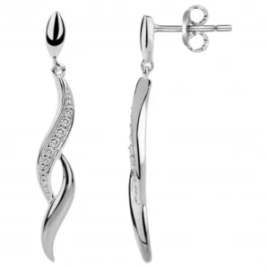 Boucles d'oreilles puces argent vague et oxydes de zirconium gris rhodié