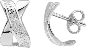 Boucles d'oreilles puces Bo.demi-créo diamant 0.01ct gh-p1 or 750/1000 blanc Gris rhodié