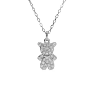 Collier argent rhodié ourson oxydes blancs 38 et 6cm gris rhodié