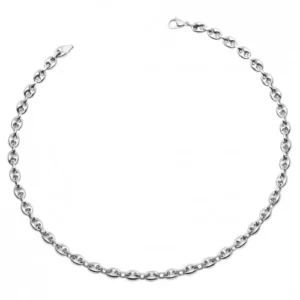Collier phebus grand grain cafe brillant 10mm largeur acier gris