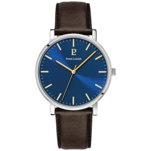 Montre Pierre Lannier Essential 217G164 Quartz Argenté Cuir Brun Cadran Bleu