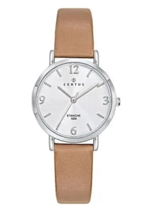 Montre Certus Quartz Femme Argenté Cuir Beige Cadran Blanc 644564