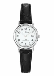 Montre Certus Quartz Femme Argenté Cuir Noir Cadran Blanc 644391
