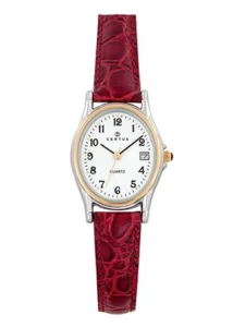 Montre Certus Quartz Femme Bicolore Cuir Rouge Cadran Blanc 645325