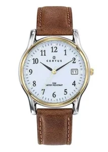 Montre Certus Quartz Homme Bicolore Cuir Marron Cadran Blanc 611275
