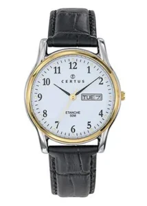 Montre Certus Quartz Homme Bicolore Cuir Noir Cadran Blanc 611303