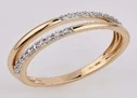 Bague empierrée bicolore taille 54 à deux rangs avec oxyde de zirconium en or 375/1000