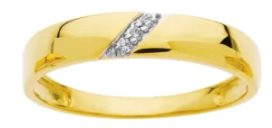 Bague empierrée taille 54 avec diamants 0,021 ct en or 750/1000 jaune