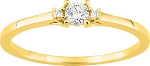 Bague empierrée taille 54 avec diamants synthétiques F-VS 0,11 ct en or 375/1000 jaune