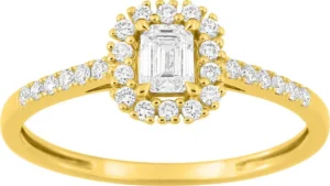 Bague empierrée taille 54 avec diamants synthétiques F-VS 0,43 ct en or 375/1000 jaune