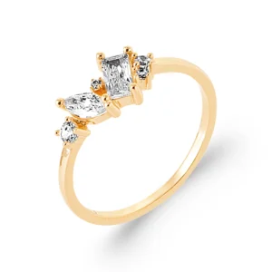 Bague empierrée taille 54 plaqué or 3 microns avec oxydes de zirconium réf. 20008610