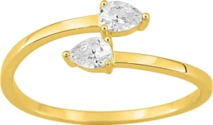 Bague empierrée taille 56 avec diamants synthétiques F-VS 0,38 ct en or 375/1000 jaune