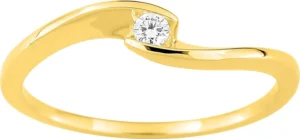 Bague solitaire taille 54 avec diamant synthétique F-VS 0,05 ct en or 375/1000 jaune