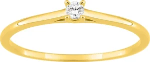 Bague solitaire taille 54 avec diamant synthétique F-VS 0,05 ct en or 375/1000 jaune