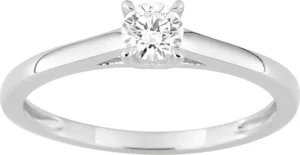 Bague solitaire taille 54 avec diamant synthétique F-VS 0,25 ct en or 375/1000 blanc