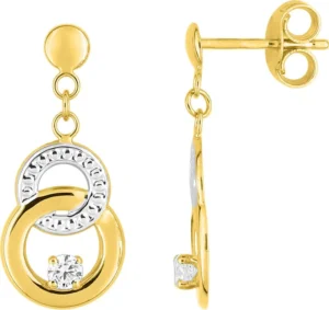Boucles d'oreilles pendantes avec oxyde de zirconium en or 375/1000 bicolore