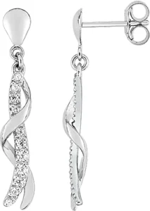 Boucles d'oreilles pendantes avec oxyde de zirconium en or 375/1000 blanc