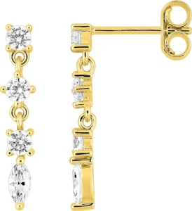 Boucles d'oreilles pendantes avec oxyde de zirconium en or 375/1000 jaune