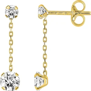 Boucles d'oreilles pendantes avec oxyde de zirconium en or 375/1000 jaune