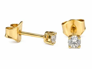 Boucles d'oreilles puces solitaires 4 griffes avec diamants 0,14 ct en or 750/1000 jaune