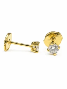 Boucles d'oreilles puces solitaires 4 griffes avec diamants 0,23 ct en or 750/1000 jaune