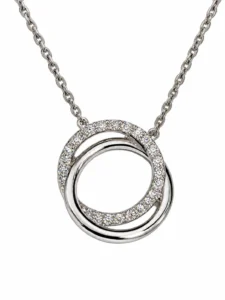 Collier double ronds avec diamant 0,05 ct en or 750/1000 blanc