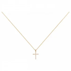 Collier croix plaqué or avec 21 oxydes de zirconium