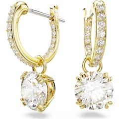 Pendants d'oreilles Swarovski Stilla cristaux ronds blancs dorés
